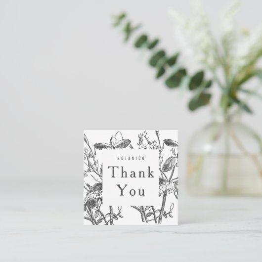 ボタニカルホワイトグレーフローラモダンありがとう スクエア名刺 (スタンド正面)