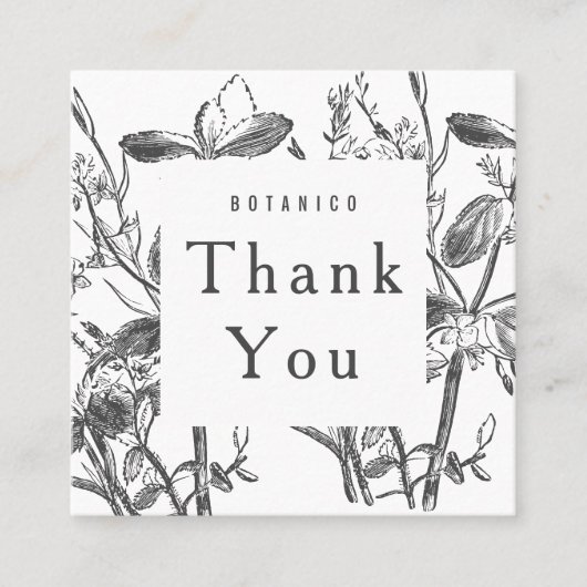 ボタニカルホワイトグレーフローラモダンありがとう スクエア名刺 (正面)