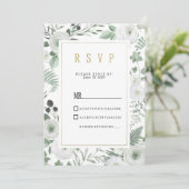 ボタニカルホワイトミントベリーの花のRSVP 招待状 (スタンド正面)