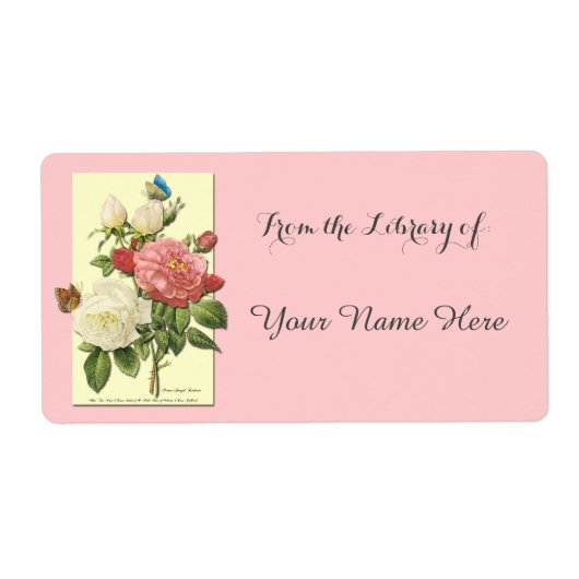 ボタニカルホワイトレッドローゼライブラリー蔵書票 ラベル (正面)