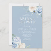 ボタニカルホワイト&スカイブルーフローラブライダルシャワー 招待状 (正面)