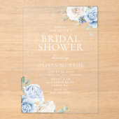 ボタニカルホワイト&ブルーフローラブライダルシャワー アクリル招待状 (正面)