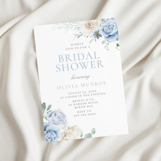 ボタニカルホワイト&ブルーフローラブライダルシャワー 招待状