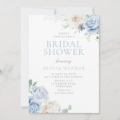 ボタニカルホワイト&ブルーフローラブライダルシャワー 招待状 (正面)