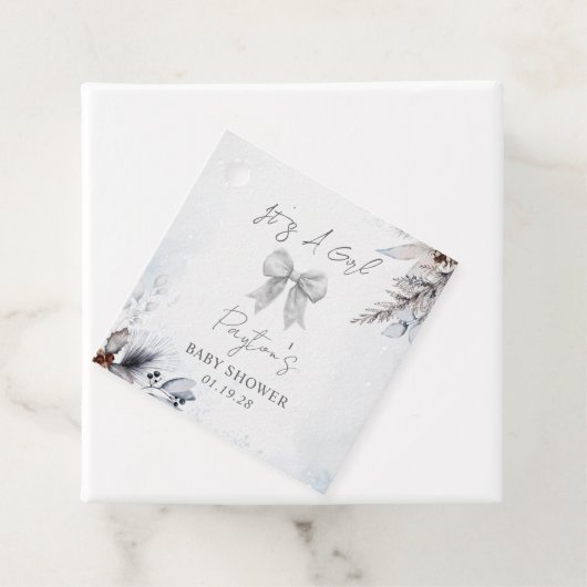 ボタニカルボウ冬の雪ガールベビーシャワー フェイバータグ (インサイチュ)