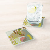 ボタニカルボホイエローグリーン ガラスコースター (アングル)