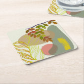 ボタニカルボホイエローグリーン スクエアペーパーコースター (アングル)