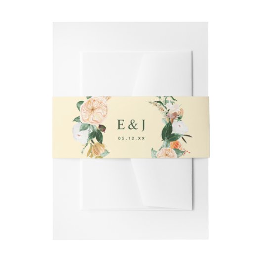 ボタニカルボホウォーター色フローラグリーンリーイエロー 招待状ベリーバンド (正面例)