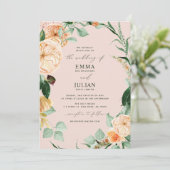 ボタニカルボホグリーンエレガント赤面ピンク結婚ズ 招待状 (スタンド正面)