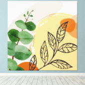 ボタニカルボホグリーンオレンジ キャンバスプリント (インサイチュ (ウッドフロア))