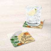 ボタニカルボホグリーンオレンジ スクエアペーパーコースター (インサイチュ)