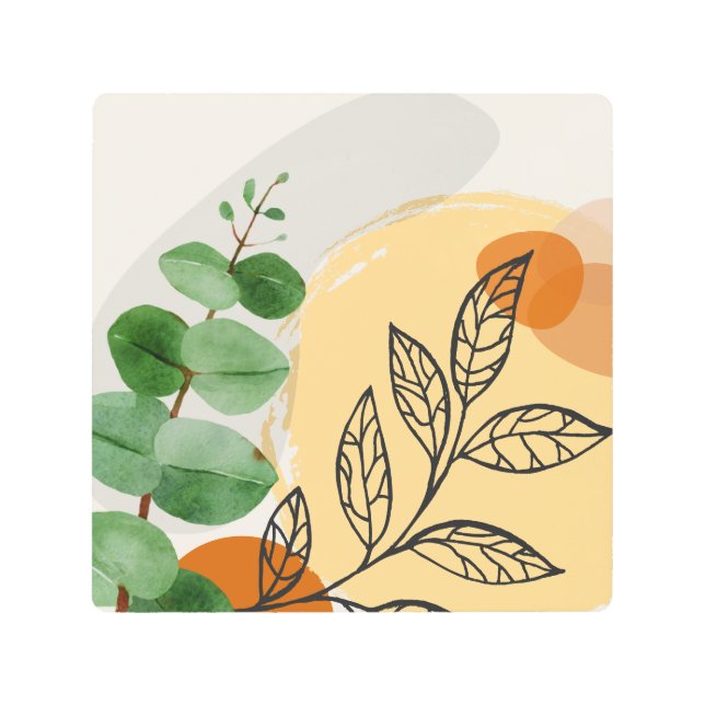 ボタニカルボホグリーンオレンジ メタルプリント (正面)