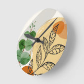 ボタニカルボホグリーンオレンジ ラウンド壁時計 (傾斜)