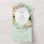 ボタニカルボホグリーンリーセージパステルフローラ結婚ズ オールインワン招待状 (内側)