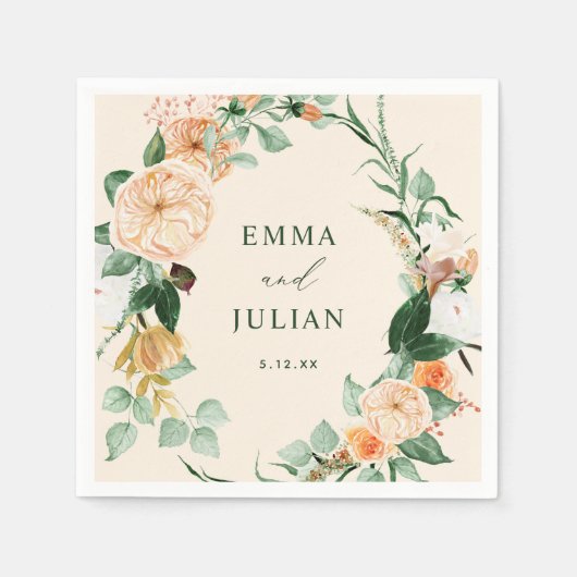 ボタニカルボホグリーンリーパーソナライズされたピーチ結婚ズ スタンダードカクテルナプキン (正面)