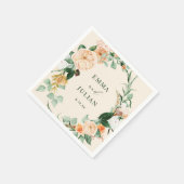 ボタニカルボホグリーンリーパーソナライズされたピーチ結婚ズ スタンダードカクテルナプキン (角)