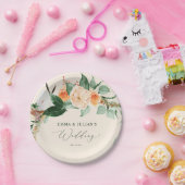 ボタニカルボホグリーンリーパーソナライズされたピーチ結婚ズ ペーパープレート (パーティー)