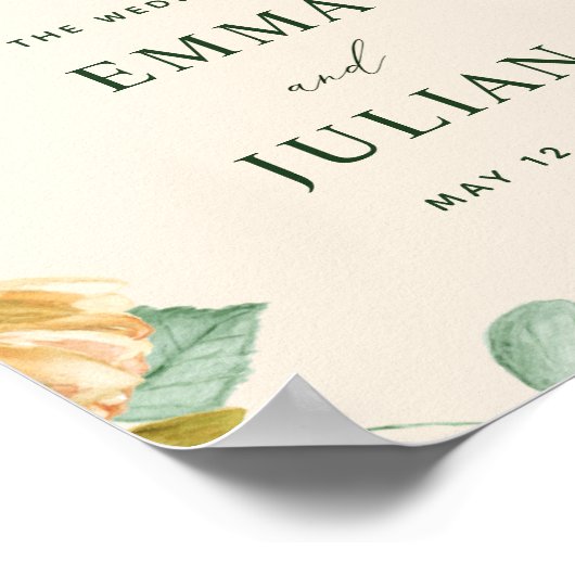 ボタニカルボホグリーンリー結婚ピーチのウェルカムサイン ポスター (角)