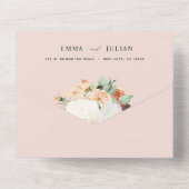 ボタニカルボホグリーンリー赤面ピンクフローラ結婚ズ オールインワン招待状 (裏面)