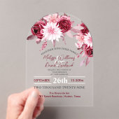 ボタニカルボホシックフラワーズ赤面ブルゴーニュ結婚ーズ アクリル招待状 (インサイチュ (ポータブル))
