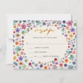 ボタニカルボホシックベージュ金ゴールドワイルドフラー結婚ズ 出欠カード (正面)