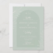 ボタニカルボホセージグリーンとアーチフォト結婚ズ 招待状 (正面)