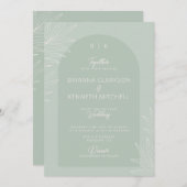 ボタニカルボホセージグリーンとアーチフォト結婚ズ 招待状 (正面/裏面)