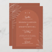 ボタニカルボホテラコッタとアーチフォト結婚ズ 招待状 (正面/裏面)