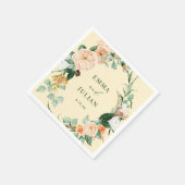 ボタニカルボホパステルイエロパーソナライズされたーズ結婚 スタンダードカクテルナプキン (角)