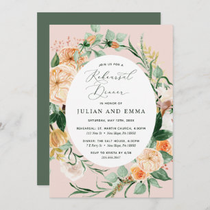 ボタニカルボホパステル赤面ピンクリハーサルディナー 招待状