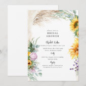 ボタニカルボホパンパスサンフラワー牡丹ブライダルシャワー 招待状 (正面/裏面)