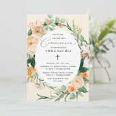 ボタニカルボホパーソナライズされたピーチガールコミュニオン 招待状 (スタンド正面)