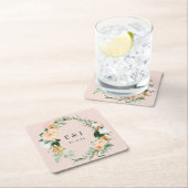 ボタニカルボホフローラグリーナリーモノグラム結婚ズ スクエアペーパーコースター (インサイチュ)