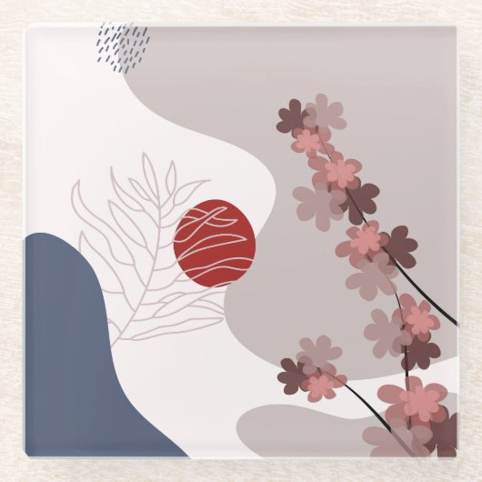 ボタニカルボホブルーマゼンタ ガラスコースター (正面)