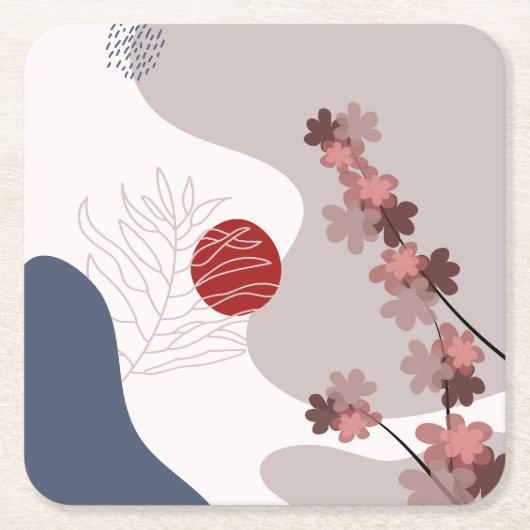 ボタニカルボホブルーマゼンタ スクエアペーパーコースター (正面)