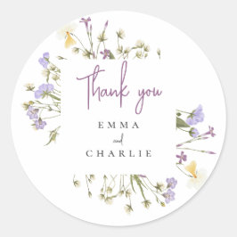 ボタニカルボホワイルドフラワーズ薄紫結婚スクリプト ラウンドシール