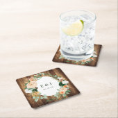 ボタニカルボホ素朴ウッドモノグラム結婚バーンズ スクエアペーパーコースター (インサイチュ)