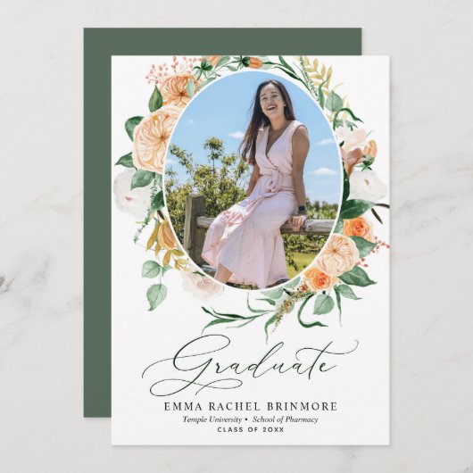 ボタニカルボホ開花写真卒業発表 招待状 (正面/裏面)