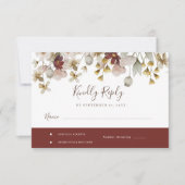 ボタニカルボルドー水彩ウェディングRSVP 出欠カード (正面)