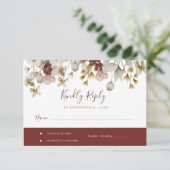 ボタニカルボルドー水彩ウェディングRSVP 出欠カード (スタンド正面)