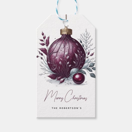 ボタニカルボーエレガントブルクリスマス ギフトタグ (正面)