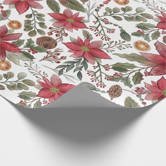 ボタニカルポインセチア素朴クリスマス ラッピングペーパー (角)
