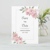 ボタニカルミントの淡いピンクの花柄 結婚式のセイヴ・ザ・デート 招待状 (スタンド正面)