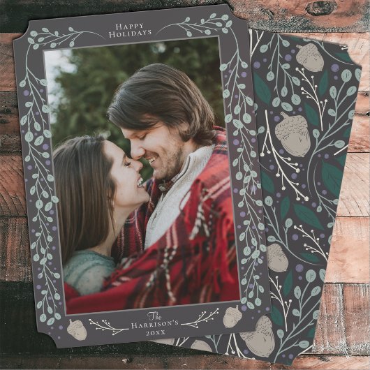 ボタニカルモダンエレガントフラットフォトクリスマス シーズンカード