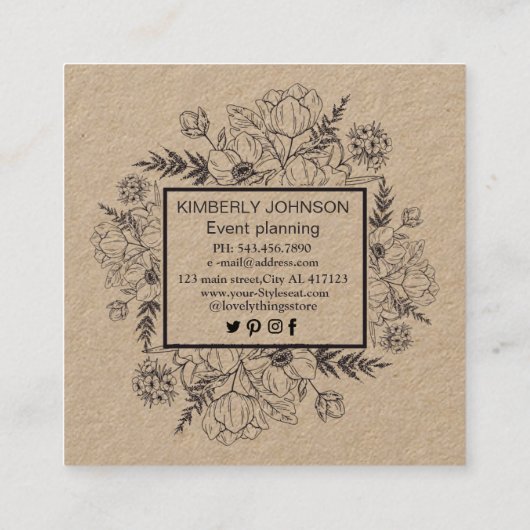 ボタニカルモダンクラフト紙名刺 スクエア名刺 (裏面)