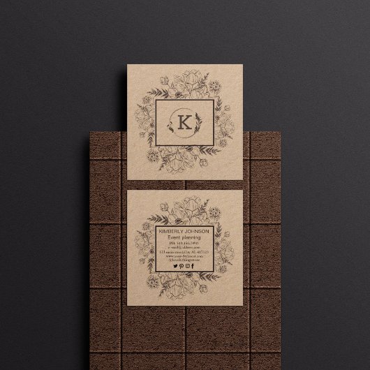 ボタニカルモダンクラフト紙名刺 スクエア名刺