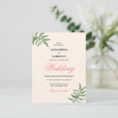 ボタニカルモダンコーラルグリーン結婚式招待状 ポストカード (スタンド正面)