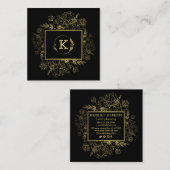 ボタニカルモダンブラック金ゴールド名刺 スクエア名刺 (正面/裏面)