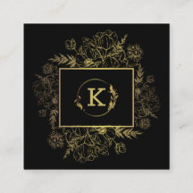 ボタニカルモダンブラック金ゴールド名刺