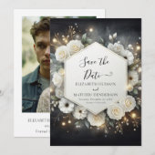 ボタニカルモダンホワイトロ結婚ーズ セーブザデート (正面/裏面)